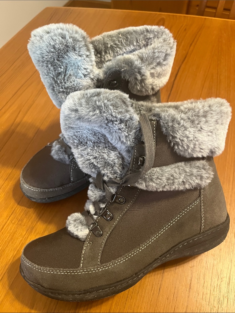 Aetrex Gray Faux-Fur Winter Ankle Boots